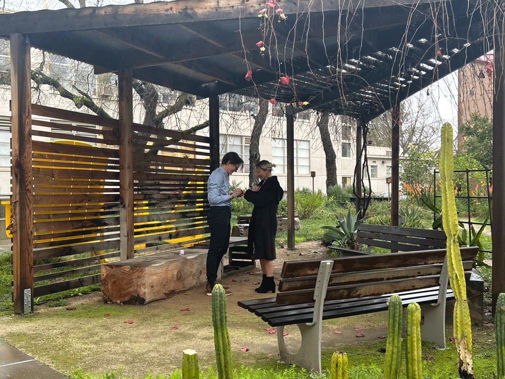 The couple also had a special marriage proposal at the Hunt Hall courtyard, where they first met.