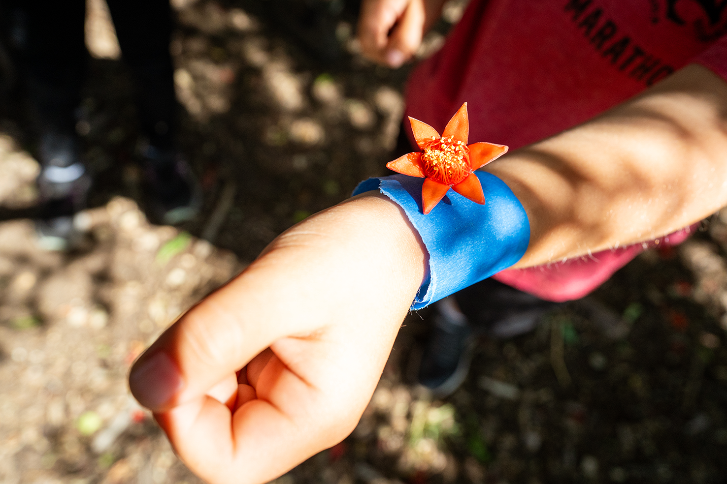 The groups walked around the garden plucking flowers and leaves from plants to create colorful and fragrant flower bracelets. Photo by: Jael Mackendorf, UC Davis
