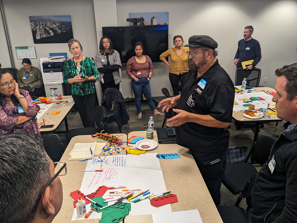 An interactive workshop during a Portside EJ Neighborhoods Community Steering Committee meeting at the Port of San Diego. Photo credit: Peter Nguyen, UC Davis