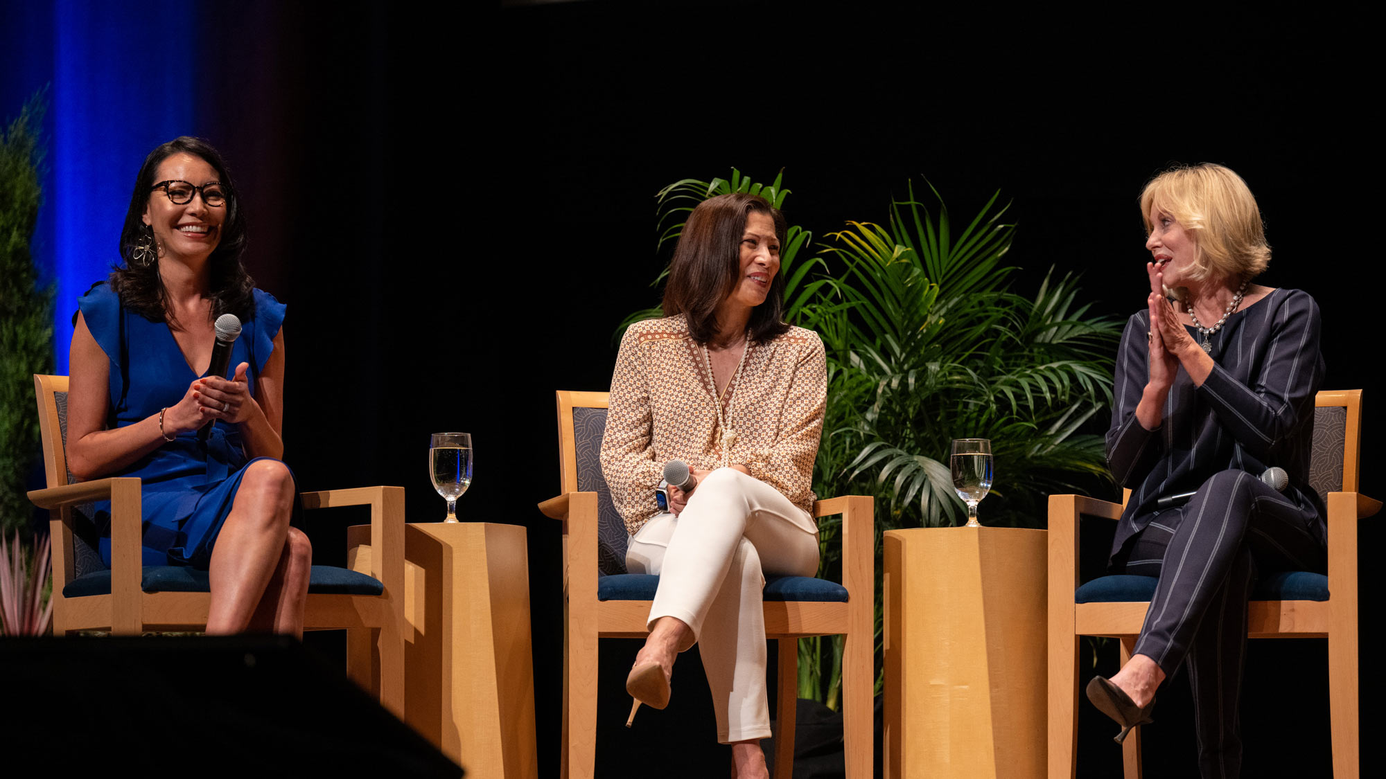 Alumnae panelists, from left: Adriana Gascoigne ’00, Tani Cantil-Sakauye ’80, J.D. ’84, and Diane Bryant ’85. (José Luis Villegas)