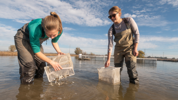 Scientists release salmon into rice fields as part of their research.