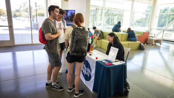 Wendy Liang, a senior majoring in clinical nutrition, holds drop-in nutrition hours for Healthy Aggies in the ARC lobby. Photo by: Jael Mackendorf, UC Davis 