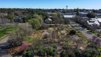 An aerial view of a farm.
