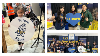 Three separate photos of CA&ES at the World Ag Expo in Tulare, CA.
