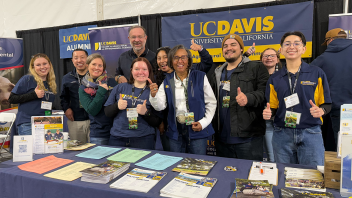 Dean Dillard and several faculty, students and staff welcomed visitors and prospective students to the CA&ES booth at World Ag Expo in Tulare, California. (Ashley Chum/UCDavis)