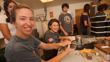 Undergraduate Madeleine Wieland and Nadya Dooley, a master degree candiate, during the wood duck research center work.