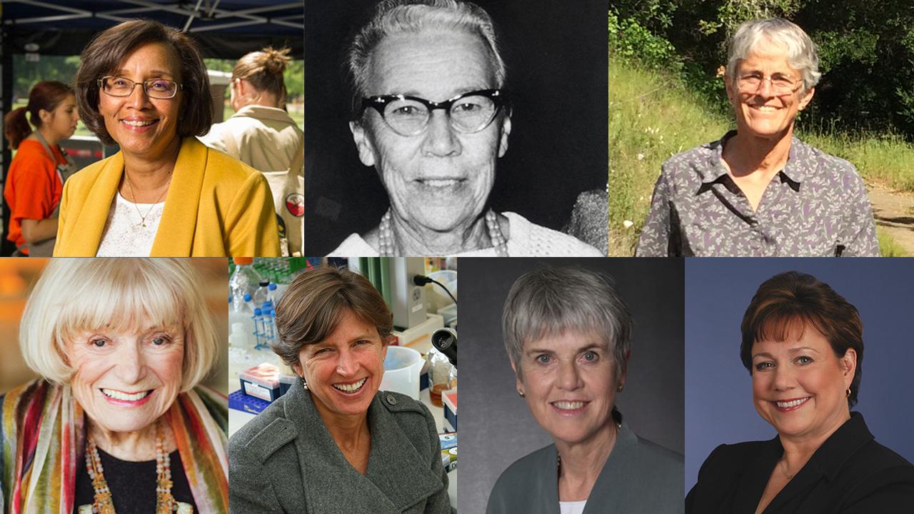 The “Remarkable UC Davis Women” list includes, top row from left: Dean Helene Dillard, Katherine Esau, Susan Harrison, Margrit Mondavi, Pamela Ronald, Barbara Schneeman and Ann Veneman. The “Remarkable UC Davis Women” list includes, top row from left: Dean Helene Dillard, Katherine Esau, Susan Harrison, Margrit Mondavi, Pamela Ronald, Barbara Schneeman and Ann Veneman.