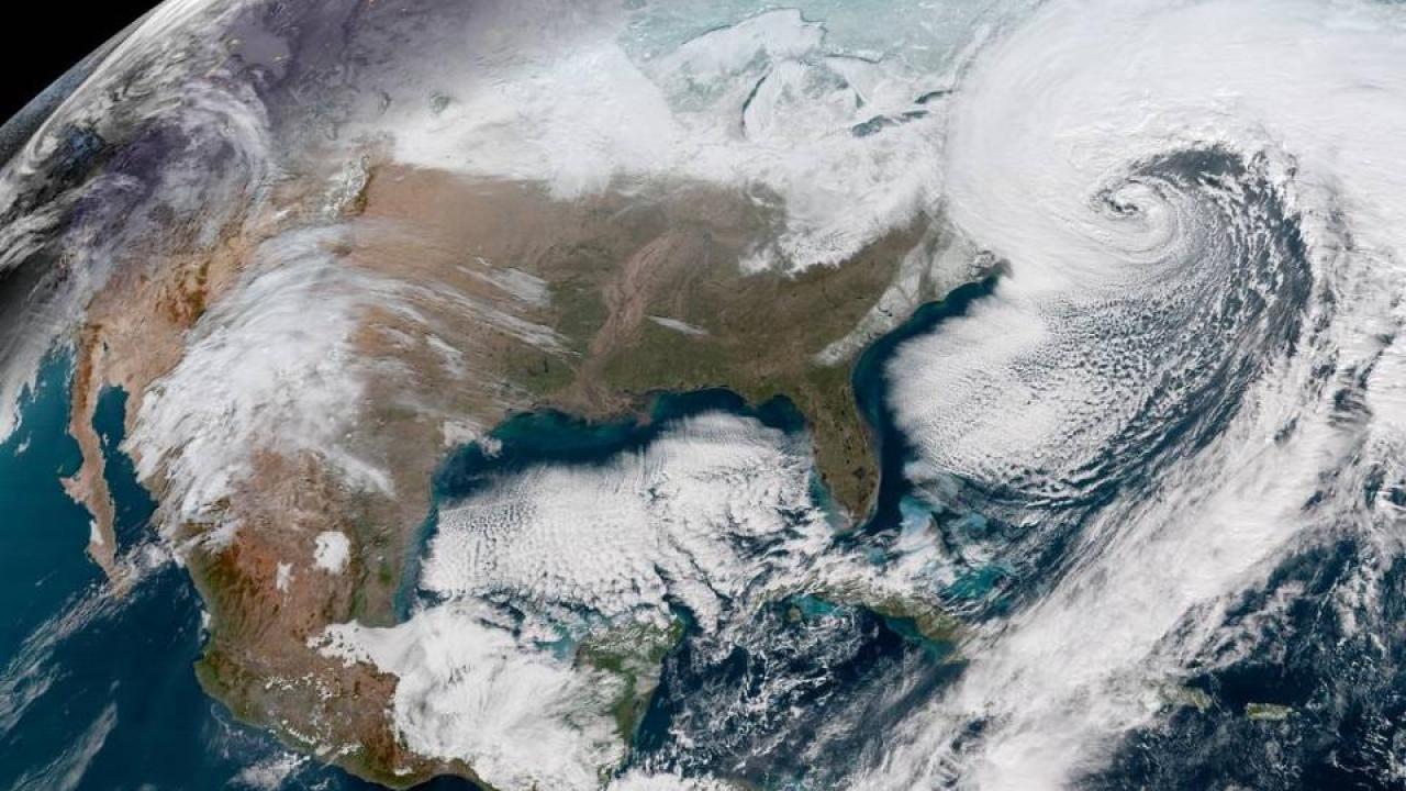 Geocolor image from NOAA's GOES-16 satellite of powerful East Coast storm on Jan. 4, 2018. (NOAA) Geocolor image from NOAA's GOES-16 satellite of powerful East Coast storm on Jan. 4, 2018. (NOAA)