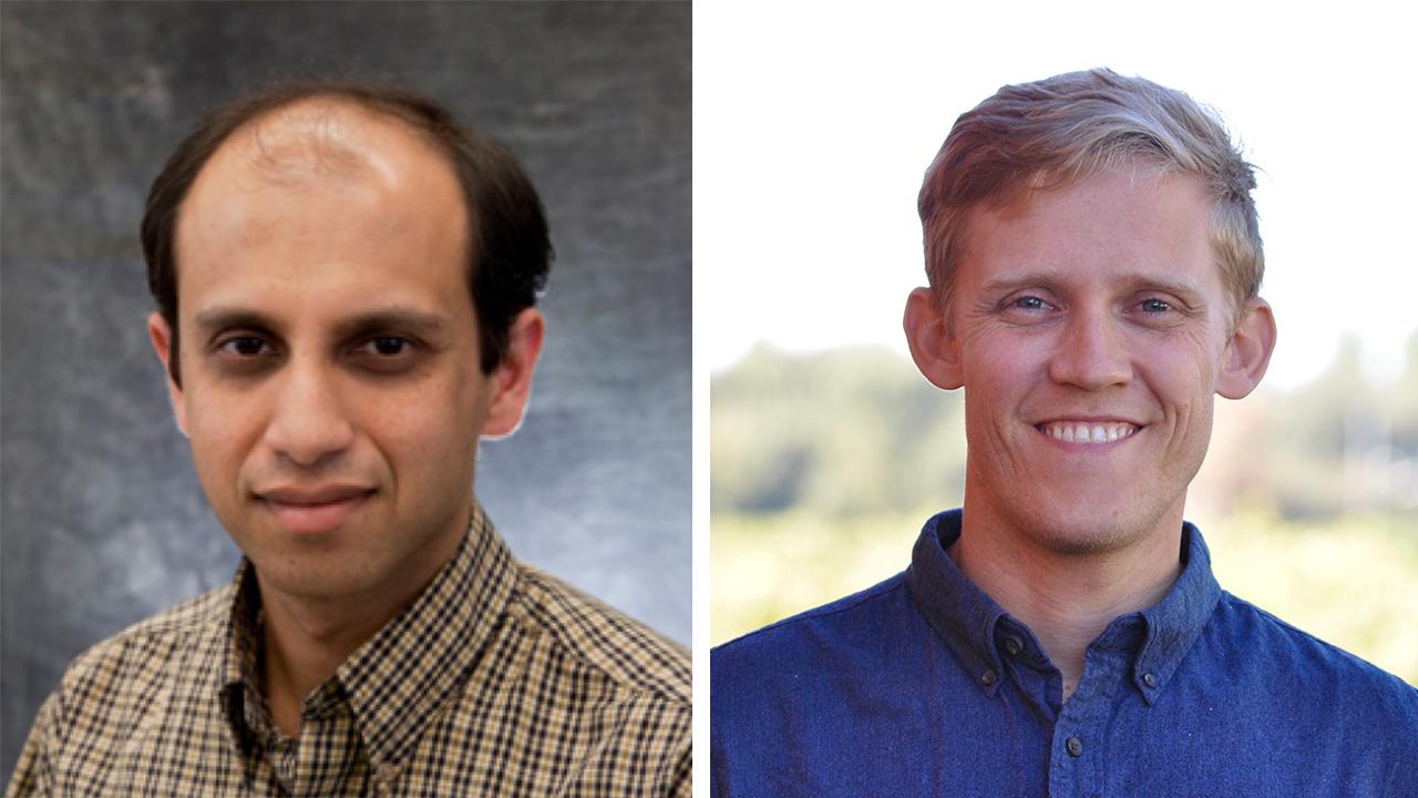 Nitin Nitin, professor in the Departments of Biological and Agricultural Engineering and Food Science and Technology, and Mason Earles, assistant professor in the Departments of Viticulture and Enology and Biological and Agricultural Engineering Nitin Nitin and Mason Earles