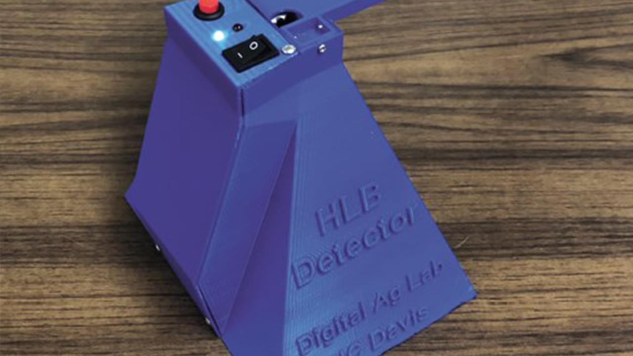 This optical sensing device has the ability to detect a buildup of starch in leaves that can be an early indication of infection from huanglongbing, which is carried by the Asian citrus psyllid. (Photo/Dennis Pollock) This optical sensing device has the ability to detect a buildup of starch in leaves that can be an early indication of infection from huanglongbing, which is carried by the Asian citrus psyllid. (Photo/Dennis Pollock)