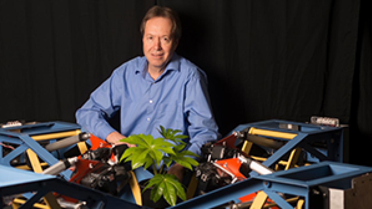 Professor David Slaughter developed a rapid, in-field phenotyping system with high-tech cameras that create three-dimensional, virtual models of each plant as it grows in the field. Professor David Slaughter developed a rapid, in-field phenotyping system with high-tech cameras that create three-dimensional, virtual models of each plant as it grows in the field.