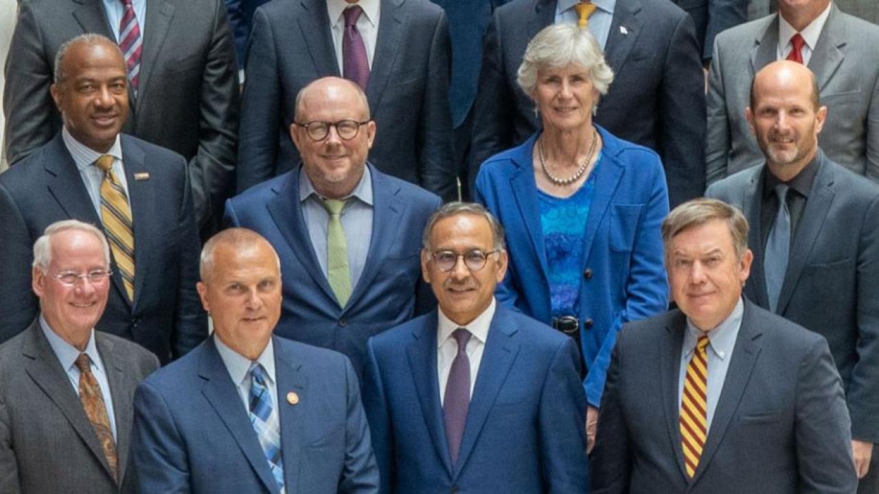 Chancellor May, top left, in group photo at Aug. 7 launch of the National Commission on Innovation and Competitiveness Frontiers. (Courtesy Council on Competitiveness) Chancellor May, top left, in group photo at Aug. 7 launch of the National Commission on Innovation and Competitiveness Frontiers. (Courtesy Council on Competitiveness)