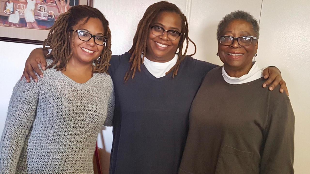 From left, Akilah Shahid stands with her mother, Dr. Terri Jett, and grandmother Beatrice Jett. All are participants in the Public Health Institute’s Child Health and Development Studies research program. (Courtesy Akilah Shahid)