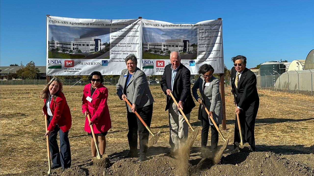 CA&ES Dean Helene Dillard joins groundbreaking event for the USDA's Agricultural Research and Technology Center in Davis on October 29, 2024. Photo provided by USDA.