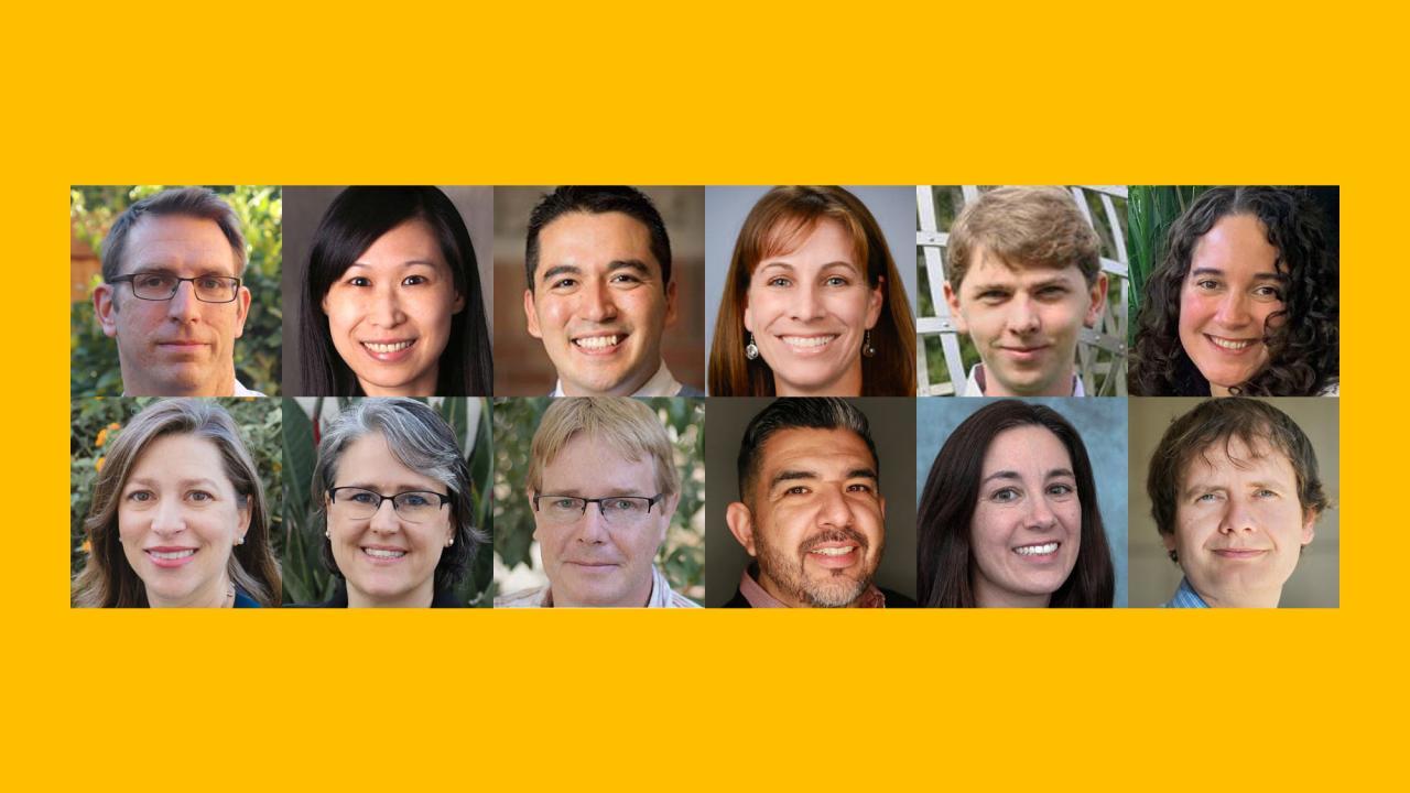 2021-22 Chancellor’s Fellows, from left: Top row — John Albeck, Ching-Hsien Chen, Gerardo Con Diaz, Carrie Finno, Evgeny “Eugene” Gorskiy and Michele La Merrill. Bottom row — Marina S. Leite, Barbara Linke, Gerardo Mackenzie, Danny C. Martinez, Mijke Rhemtulla and Jaroslav Trnka.