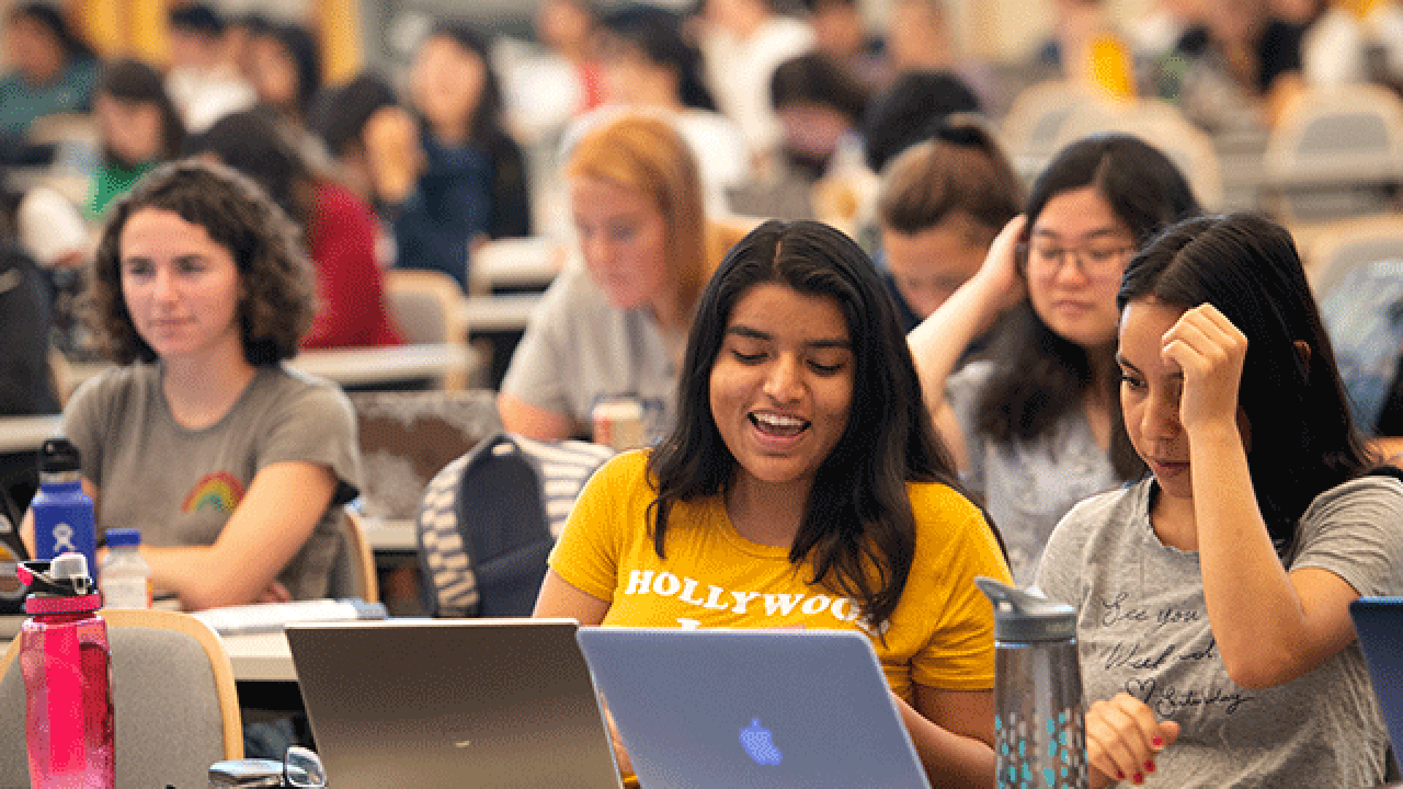 Students seated to attend their Nutrition 10 class in California Hall.