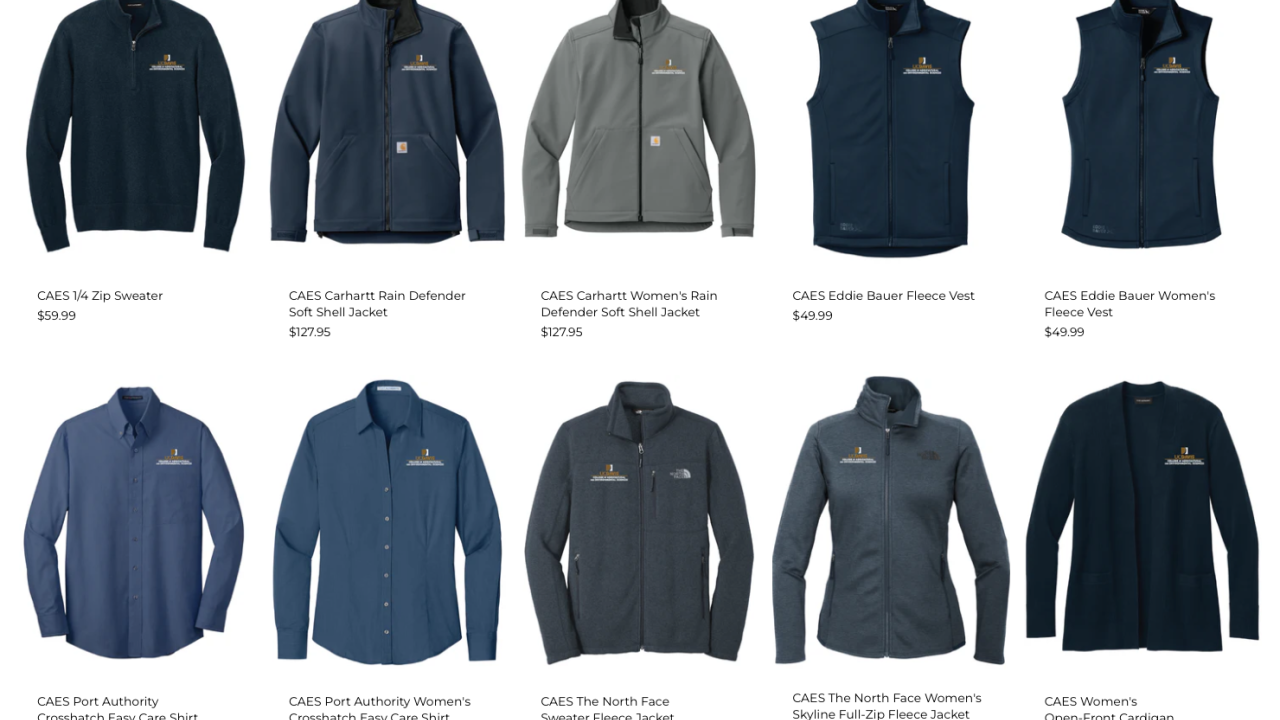 A selection of shirts, vest and jackets for sale.