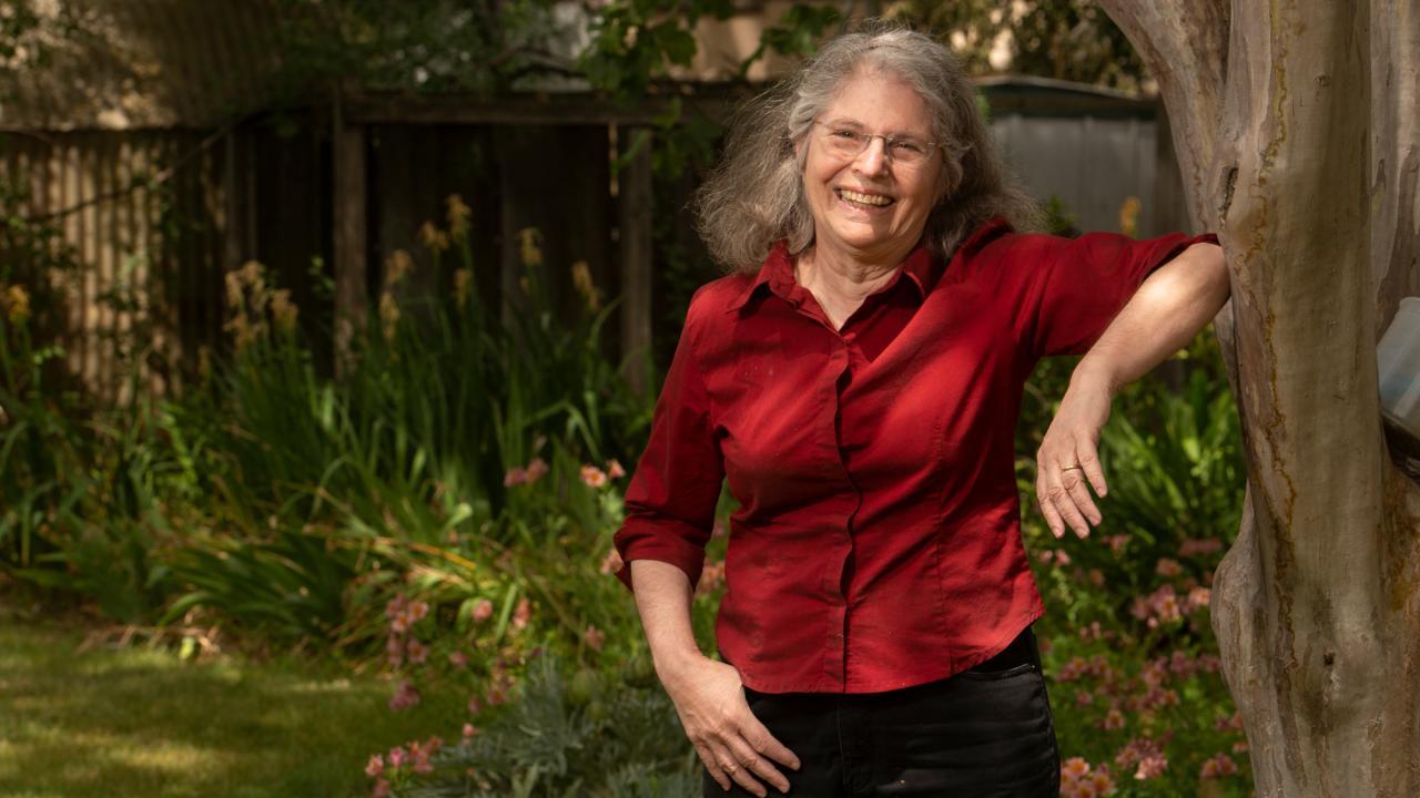 Honored for lifetime achievement in root research: Wendy Kuhn Silk, outside her Davis home.
