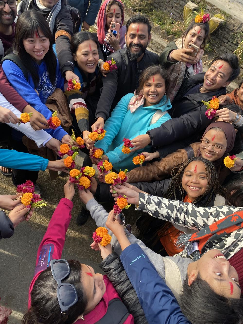 UC Davis and Nepali students gather during the study abroad program. Photo by: Jonathan London, UC Davis