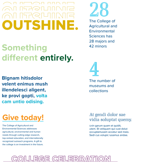Different samples of design elements with dummy text.