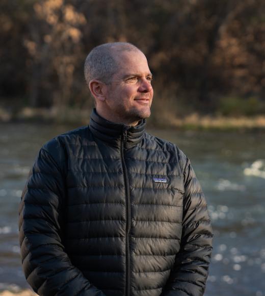 UC Davis freshwater ecologist and Assistant Professor Robert Lusardi at the Klamath River. (Alysha Beck/UC Davis)