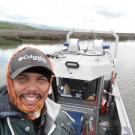 Dr. Levi S. Lewis aboard the Otolith Geochemistry & Fish Ecology Lab’s research vessel, the LONSME.