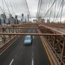 One car drives across New York’s Brooklyn Bridge during this spring’s shelter-in-place directives. (Getty)