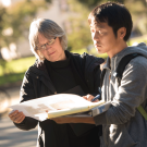 Sue Ebeler with student in the Arboretum.
