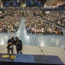 Dean Dillard and Associate Dean Sue Ebeler pose for a selfie with incoming freshman and transfer students at the College of Agricultural and Environmental Sciences welcome event on Friday, September 17, 2021 at the UC Davis U Center.