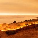 A wildfire burns in Sonoma County in 2020 under an orange smokey sky. (Bill Oxford/Getty Images)