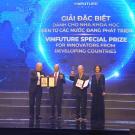 Gurdev Singh Khush, second from left, receives a Special Prize for Innovators from Developing Countries from the VinFuture Foundation during a ceremony in Hanoi, Vietnam. Khush's co-recipient is Xuan Vo-Tong, a professor at Nam Can Tho University, in Vietnam, third from left.
