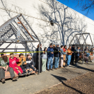 Three new architectural follies, designed and built by students, were installed outside of Hunt Hall, home of the landscape architecture + environmental design program. Photo by: Jael Mackendorf, UC Davis