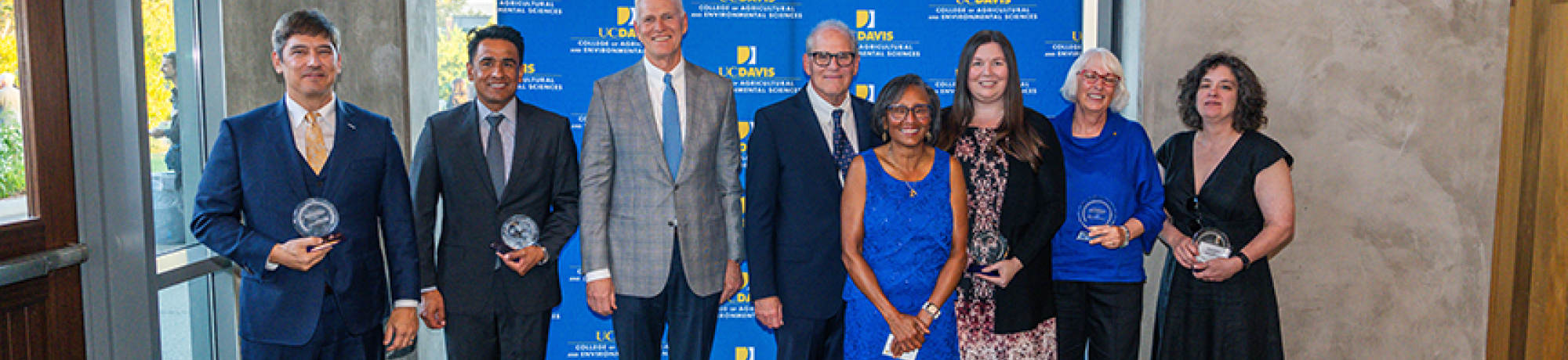 Dean Helene Dillard with this year’s Award of Distinction honorees during a ceremony to recognize their lasting impact on the college. Photo by: Leroy Yau, UC Davis