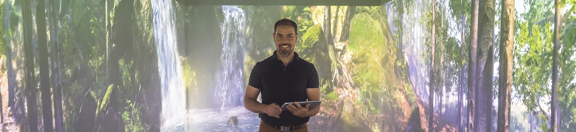 In the Sensory Immersion Room, designed and built by Julien Delarue, Ph.D. and his team. 